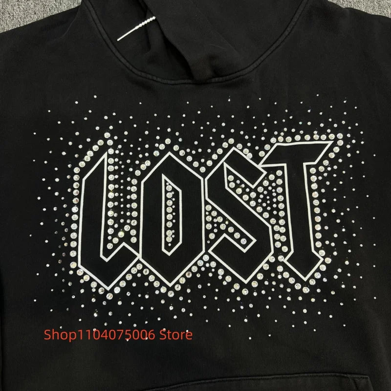 🖤 Lost Intricacy Hoodie mit Strass-Details – Schwarz | 100 % Baumwolle | Streetwear Look