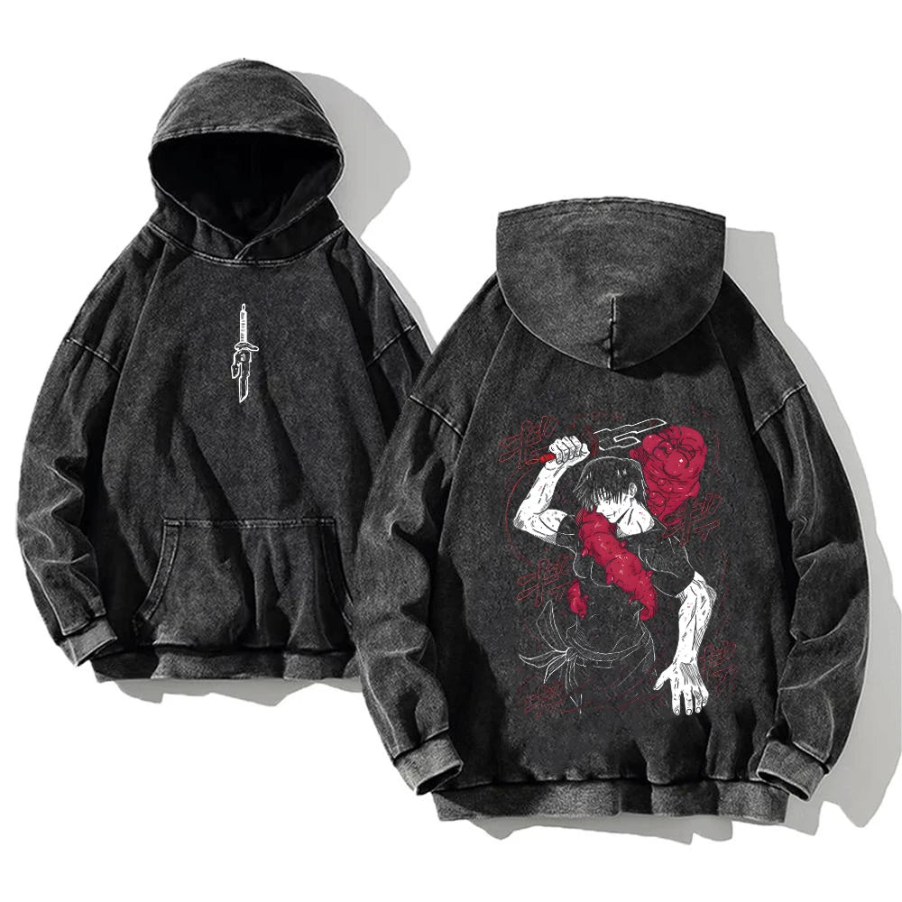 Vintage „Jujutsu Kaisen“ Hoodie – Acid Washed Anime Streetwear für Männer & Frauen