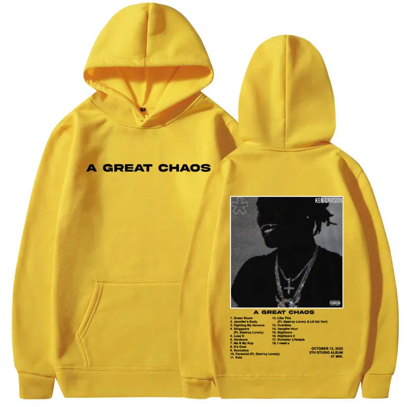 Rapper Ken Carson Hoodie – „A Great Chaos“ Album Kapuzenpullover | Unisex Streetwear Sweatshirt | Oversized Harajuku Style für Männer & Frauen