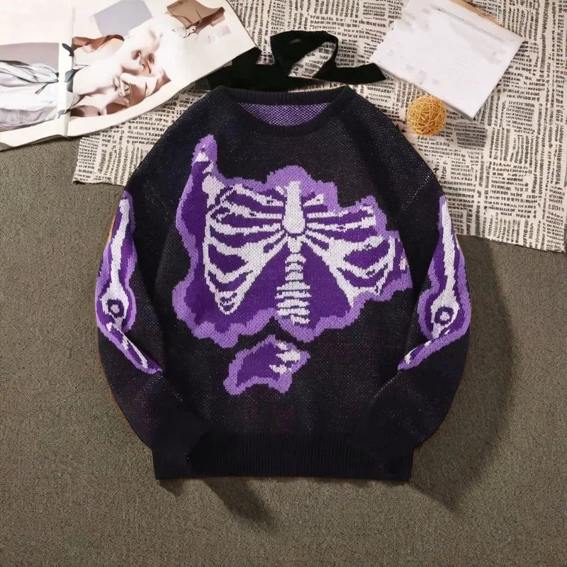 Retro Strickpullover mit Totenkopf-Motiv – Lässiger Herrenpullover für Frühling & Herbst