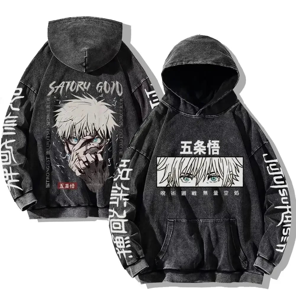Vintage Anime Washed Hoodie – Hip Hop Streetwear Cartoon Sweatshirt für Männer und Frauen, Lässiger Oversized Long Sleeve Pullover, Y2K Kleidung