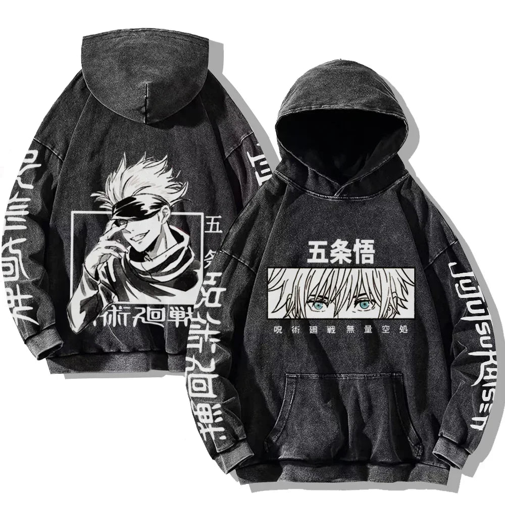 Vintage Anime Washed Hoodie – Hip Hop Streetwear Cartoon Sweatshirt für Männer und Frauen, Lässiger Oversized Long Sleeve Pullover, Y2K Kleidung