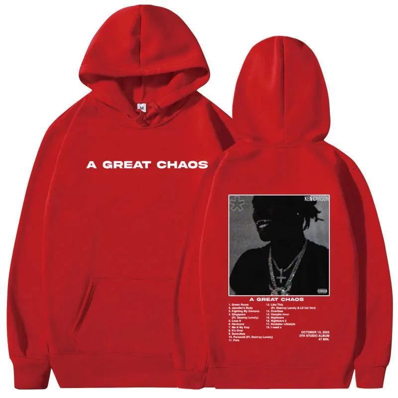 Rapper Ken Carson Hoodie – „A Great Chaos“ Album Kapuzenpullover | Unisex Streetwear Sweatshirt | Oversized Harajuku Style für Männer & Frauen