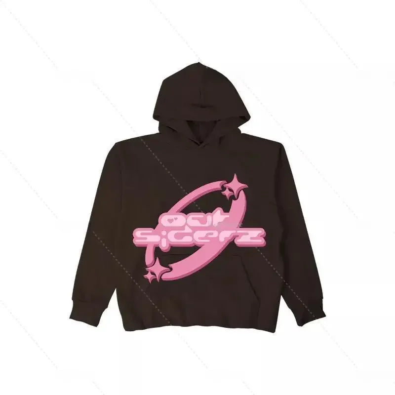 Oversized Zip-up Hoodie – Streetwear Spring Y2K Goth Punk mit Sternen-Print – Trendy Dünnes Material, Full-Face Hoodie