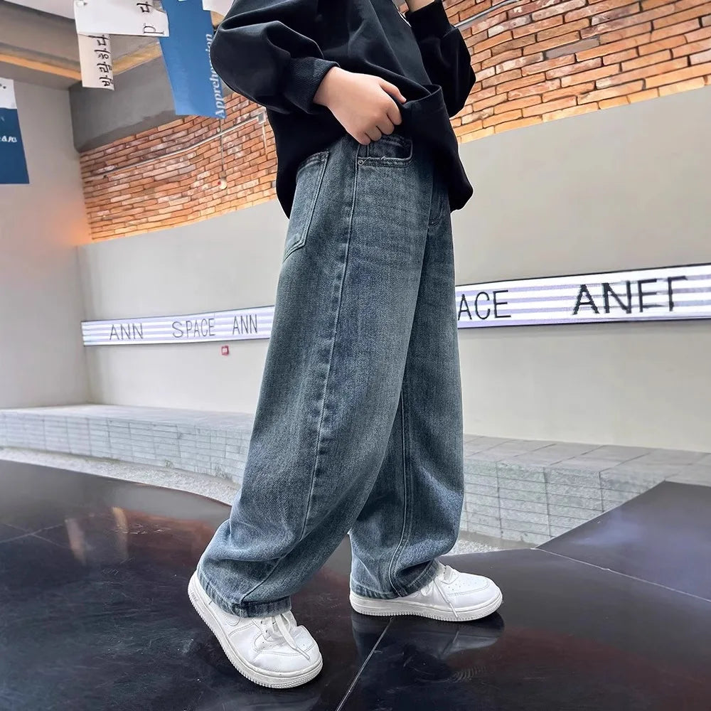 Frühlings-Jeans für Jungen – Weit geschnittene, gerade Kinderhosen | Bequeme Freizeithose | Trendige Sweatpants