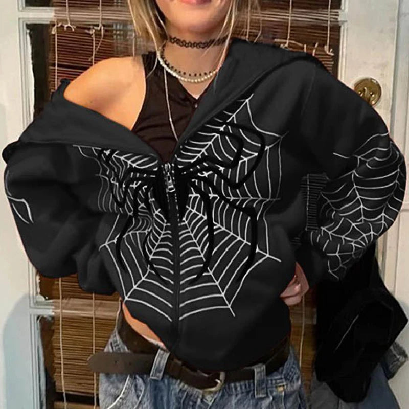 🦴 Y2K Gothic Hoodie mit Strass-Skelett – Oversize Zip-Up für Frauen 🦴