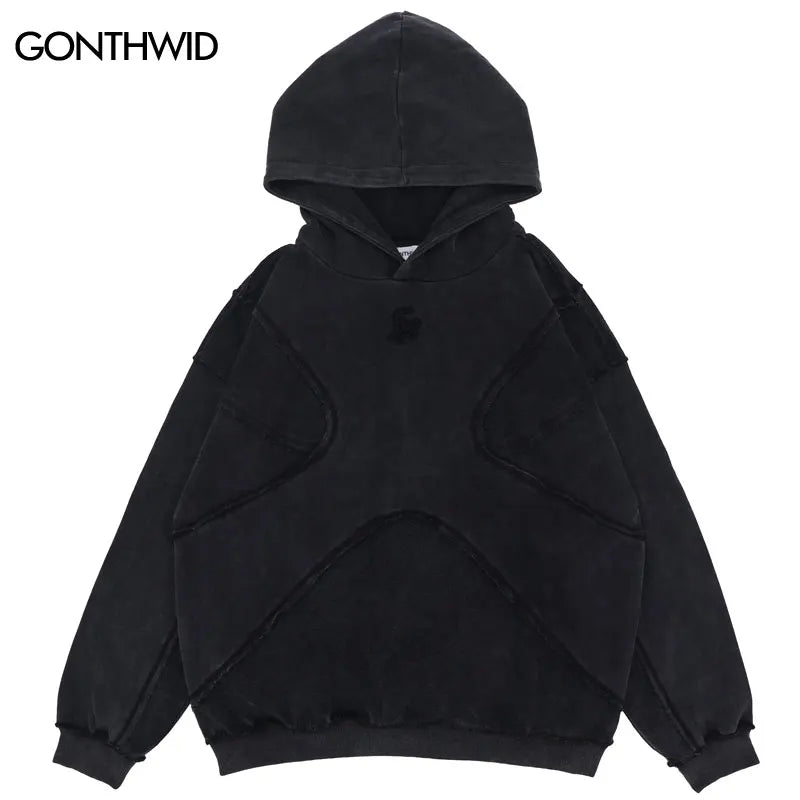 Vintage Hoodie – Streetwear Hip Hop mit Stickerei, Washed Pullover, Harajuku Punk Goth Baumwoll-Hoodie für Herren