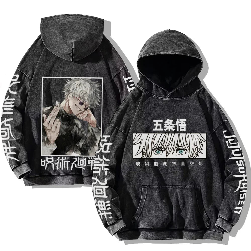 Vintage Anime Washed Hoodie – Hip Hop Streetwear Cartoon Sweatshirt für Männer und Frauen, Lässiger Oversized Long Sleeve Pullover, Y2K Kleidung