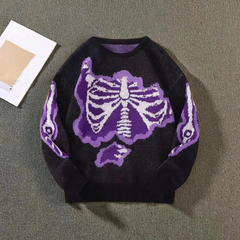 Retro Strickpullover mit Totenkopf-Motiv – Lässiger Herrenpullover für Frühling & Herbst