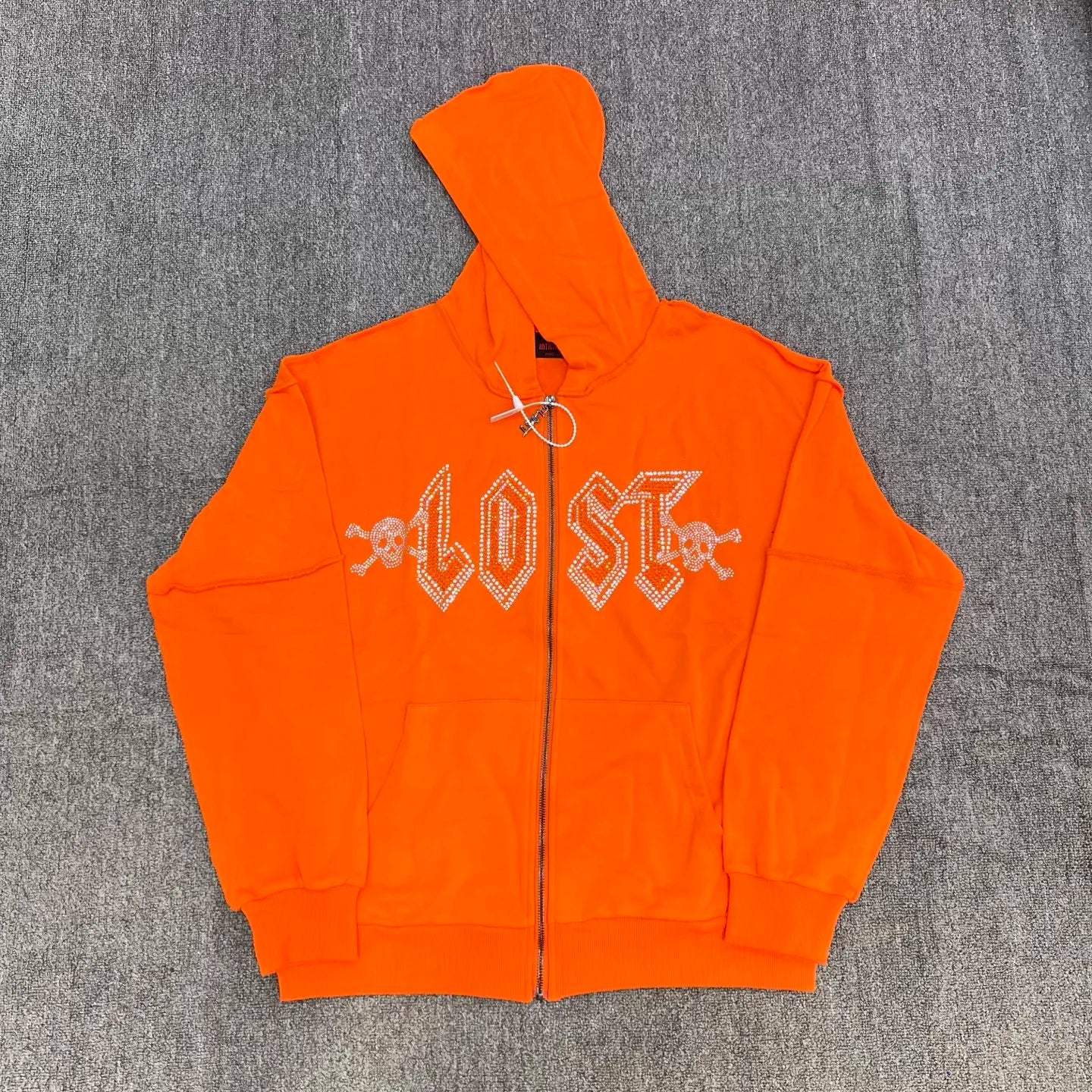 🧡 Orange-Rot "Lost Intricacy" Zweiteiler – Hoodie & Jogger mit Strass-Details