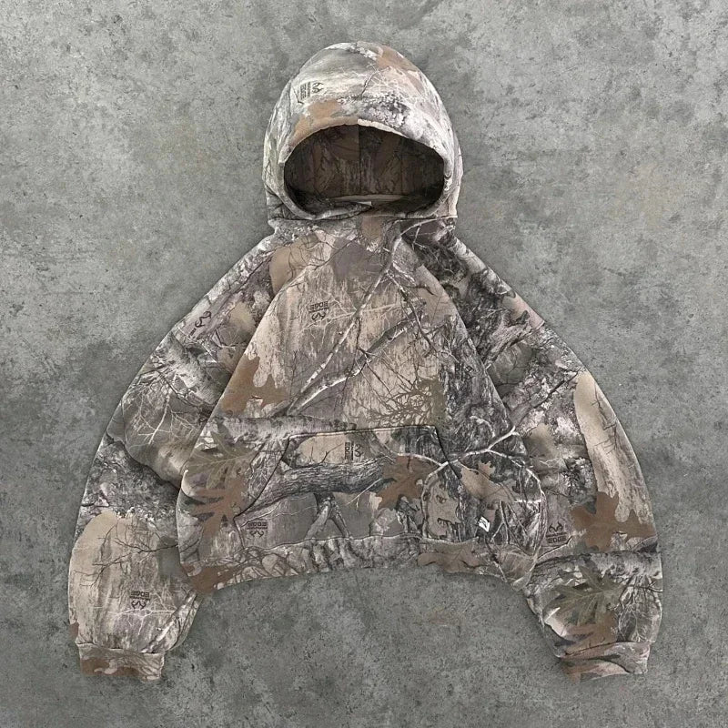 Y2K Retro Zip-Up Hoodie für Männer – Camouflage-Muster, Zipper Sweatshirt im High-Street Hip Hop Military Style