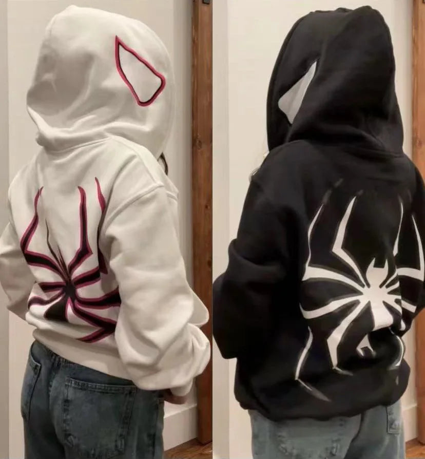 Full Zip Up Spider Hoodie für Damen und Herren – Streetwear Harajuku Grafik Oversized Jacke – Punk Gothic Y2K Hoodie
