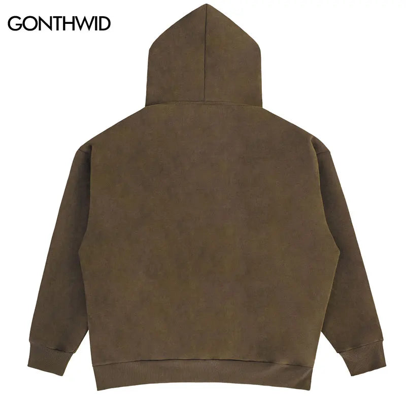 Vintage Wildleder-Hoodie Sweatshirt – Streetwear Hip Hop mit Stickerei, Harajuku Punk Gothic Kapuzenpullover