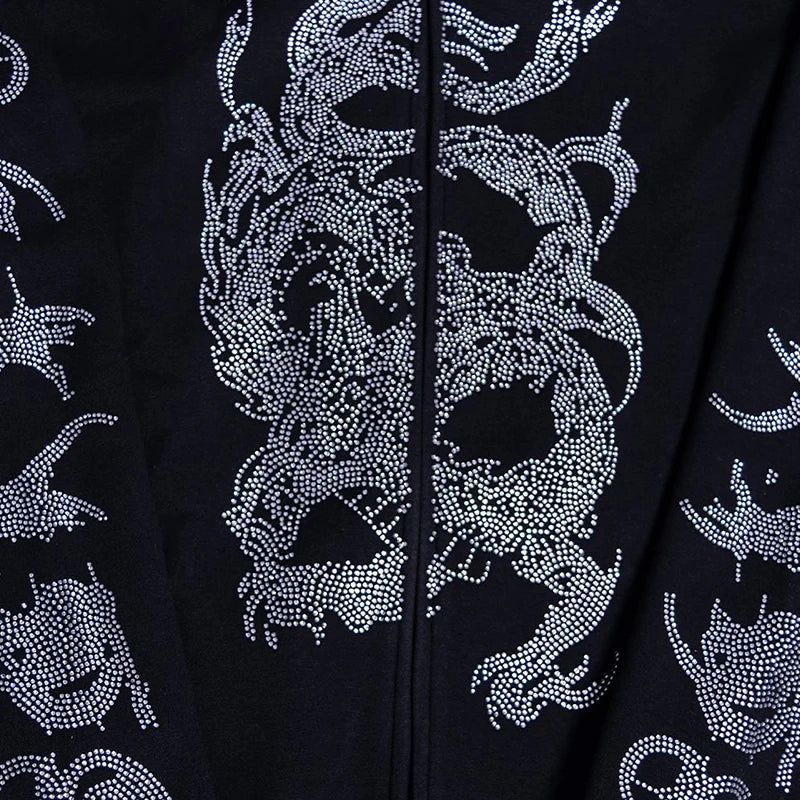 ✨ Y2K Fashion Zip Hoodie mit Strass – Oversized Grunge Sweatshirt für Herren