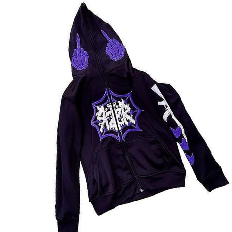 🔥 BIG PROMOTION – Y2K Zipper Hoodie mit Spinnennetz-Print | Harajuku Gothic Streetwear für Herbst & Winter (Unisex)
