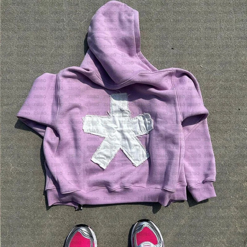 Y2K Oversized Hoodie mit Reißverschluss – Hip-Hop Retro Patch Stickerei, Damen Hoodie