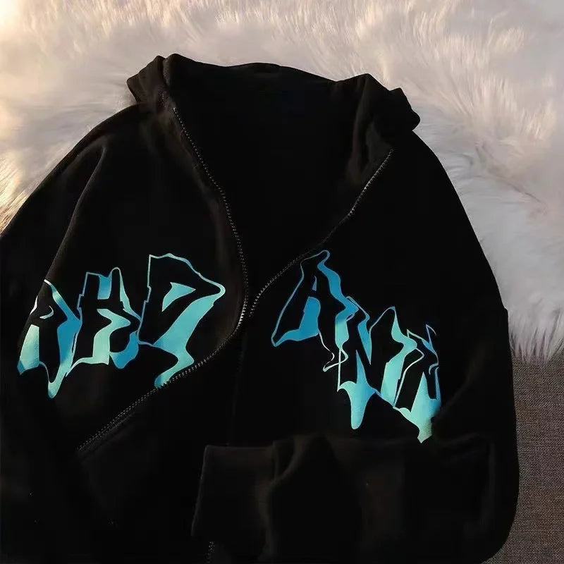 Y2K Harajuku Hoodie – Unisex Kapuzenpullover mit Reißverschluss im angesagten Streetwear-Look