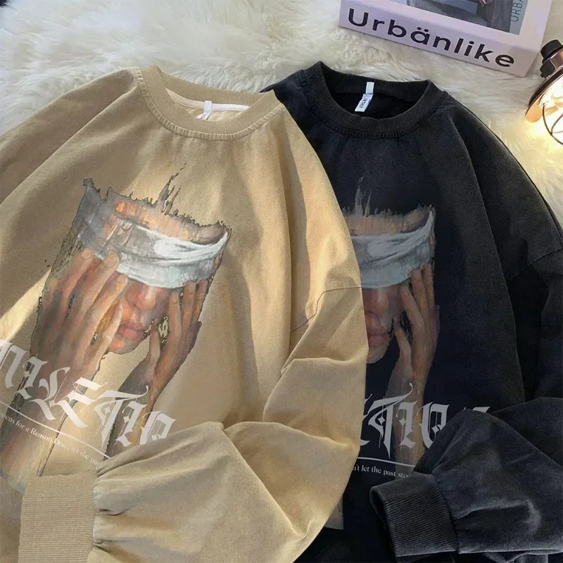 🖤 Herren Sweatshirt – "Blindfold Portrait" Print | Gothic Look | Schwarz | Herbst Kollektion