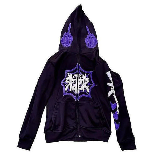 🔥 BIG PROMOTION – Y2K Zipper Hoodie mit Spinnennetz-Print | Harajuku Gothic Streetwear für Herbst & Winter (Unisex)