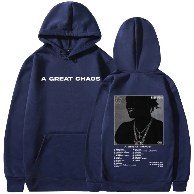 Rapper Ken Carson Hoodie – „A Great Chaos“ Album Kapuzenpullover | Unisex Streetwear Sweatshirt | Oversized Harajuku Style für Männer & Frauen