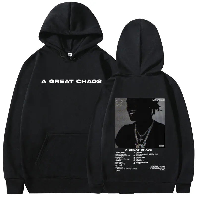 Rapper Ken Carson Hoodie – „A Great Chaos“ Album Kapuzenpullover | Unisex Streetwear Sweatshirt | Oversized Harajuku Style für Männer & Frauen