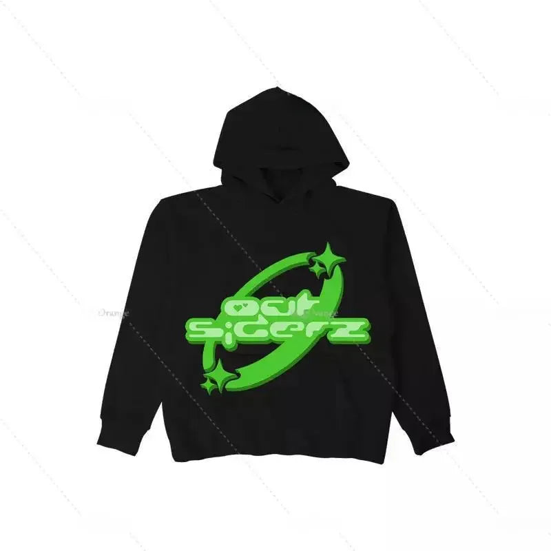 Oversized Zip-up Hoodie – Streetwear Spring Y2K Goth Punk mit Sternen-Print – Trendy Dünnes Material, Full-Face Hoodie