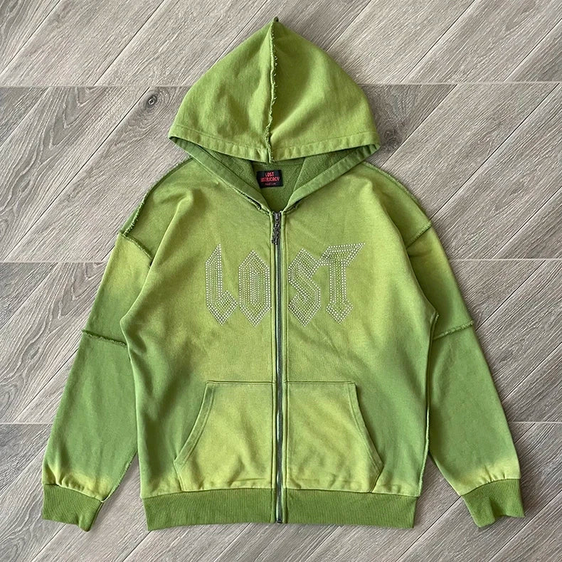 Lost Intricacy Zip-Up Hoodie – Blauer Unisex Hoodie aus reiner Baumwolle mit Kapuze
