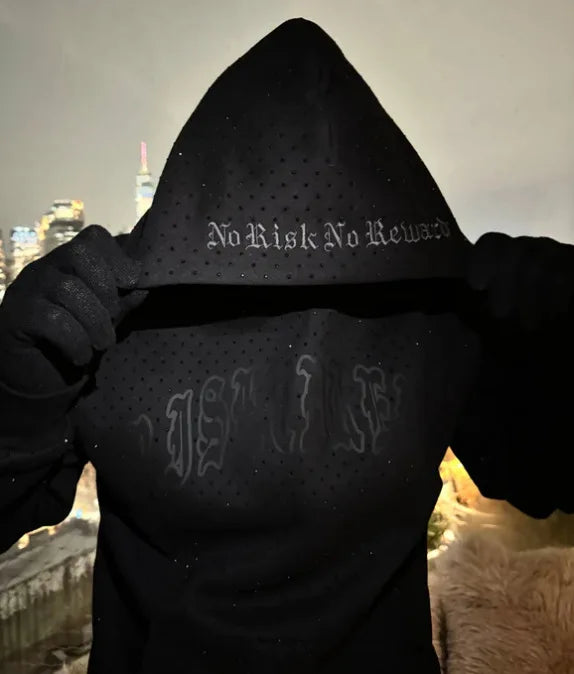 2025 Europäisch-Amerikanischer Herren Hoodie mit Druck – Dunkle Hot Diamond Black Serie – Jugendlicher Freizeittrend – Langärmeliger Kapuzenpullover