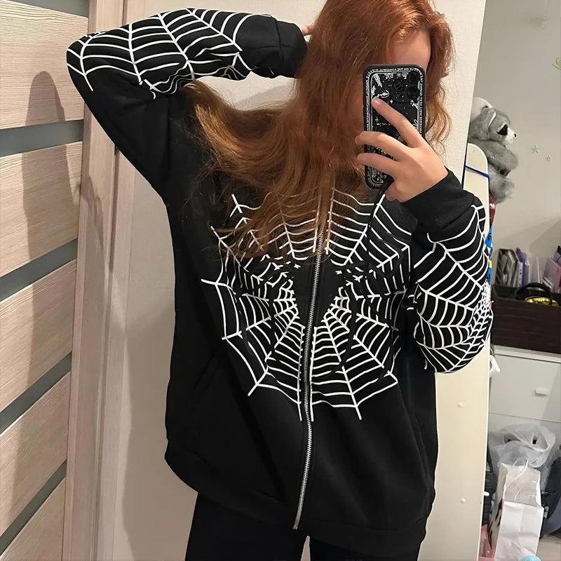 🦴 Y2K Gothic Hoodie mit Strass-Skelett – Oversize Zip-Up für Frauen 🦴