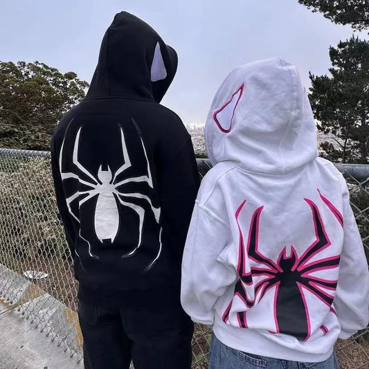Full Zip Up Spider Hoodie für Damen und Herren – Streetwear Harajuku Grafik Oversized Jacke – Punk Gothic Y2K Hoodie