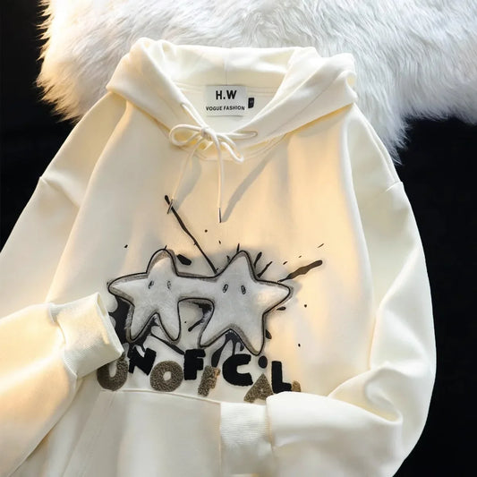 Unisex Oversize Hoodie mit Stern-Flock – American Streetstyle für Frühling & Herbst