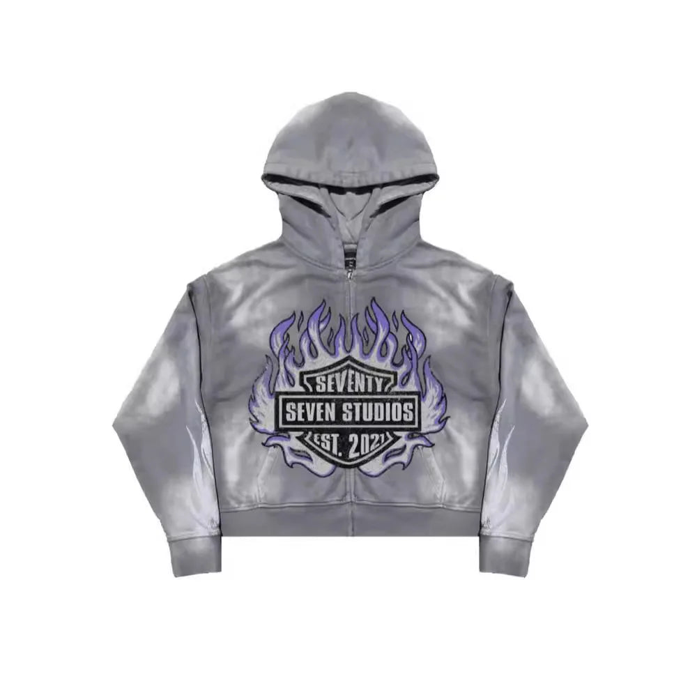 2024 Y2K Zip-Up Hoodie mit Letter-Print – Cyber Streetwear für Damen & Herren