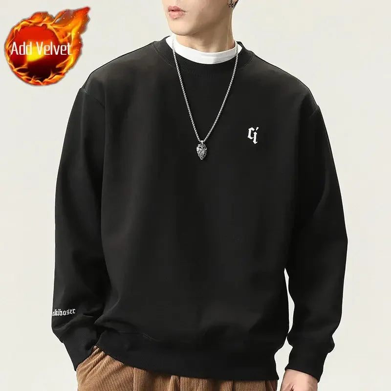 Herren Pullover Sweatshirt – Rundhals, Ohne Kapuze, Schwarzes Letter-Design, Oversize,