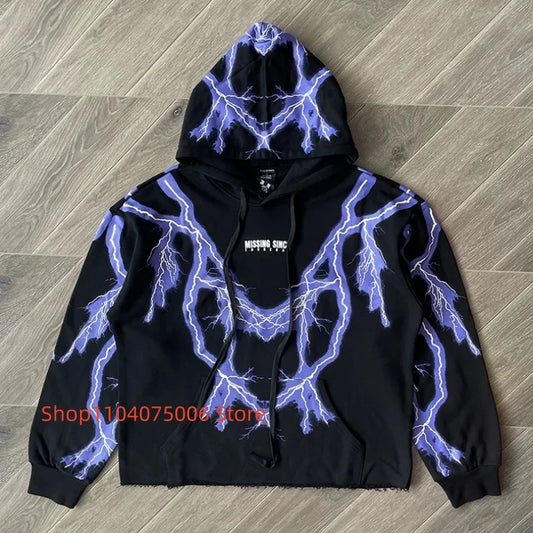 Lightning Pattern Reflective Hooded Sweatshirt – Missing Since Thursday Streetwear Unisex Winter Hoodie für Männer