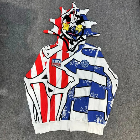 Hip Hop Glo Gang Bestickter Kapuzenpullover – Streetwear Zip-Up Jacke für Männer