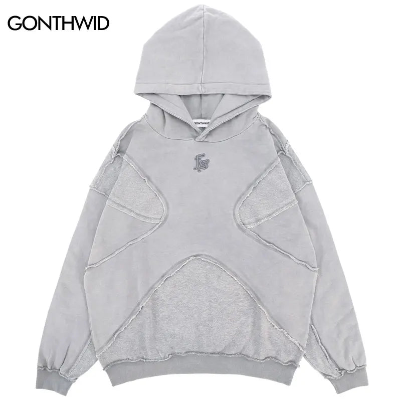 Vintage Hoodie – Streetwear Hip Hop mit Stickerei, Washed Pullover, Harajuku Punk Goth Baumwoll-Hoodie für Herren