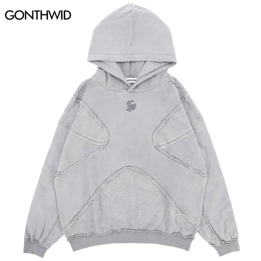 Vintage Hoodie – Streetwear Hip Hop mit Stickerei, Washed Pullover, Harajuku Punk Goth Baumwoll-Hoodie für Herren