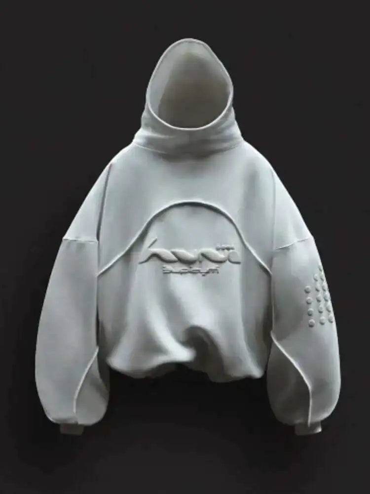 HKSH Herren Hoodie – Nischen-Design mit Schaumdruck, Weißer Kapuzenpullover für Frühjahr & Herbst, Streetwear