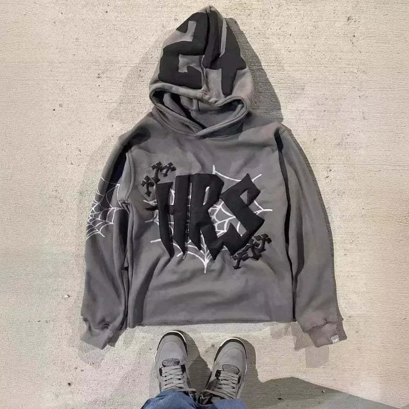 High Street Hip-Hop Gothic Hoodie – Oversize Sweatshirt mit individuellem Buchstaben-Schaumdruck