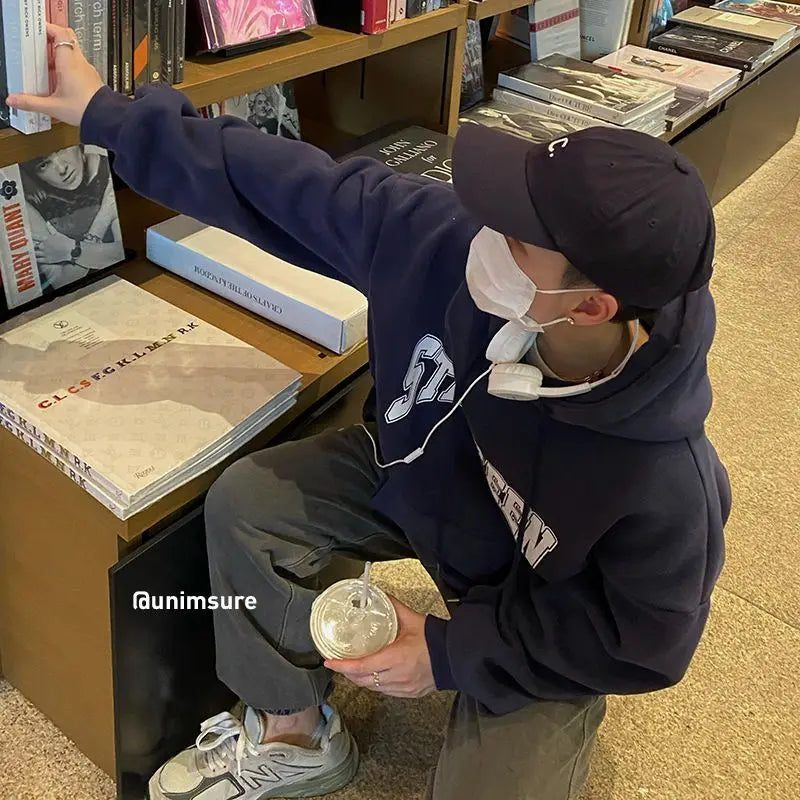 00% Baumwolle Oversized Hoodie mit Buchstabenprint – Y2K Streetwear für Männer & Frauen, Koreanischer Winter Kapuzenpullover