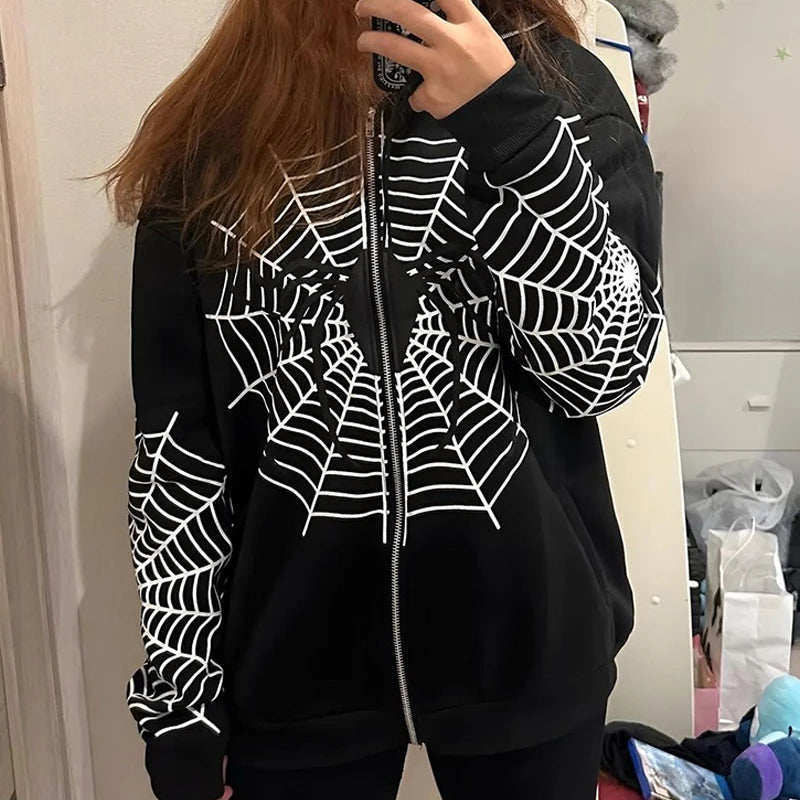 🦴 Y2K Gothic Hoodie mit Strass-Skelett – Oversize Zip-Up für Frauen 🦴