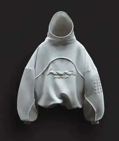 HKSH Herren Hoodie – Nischen-Design mit Schaumdruck, Weißer Kapuzenpullover für Frühjahr & Herbst, Streetwear