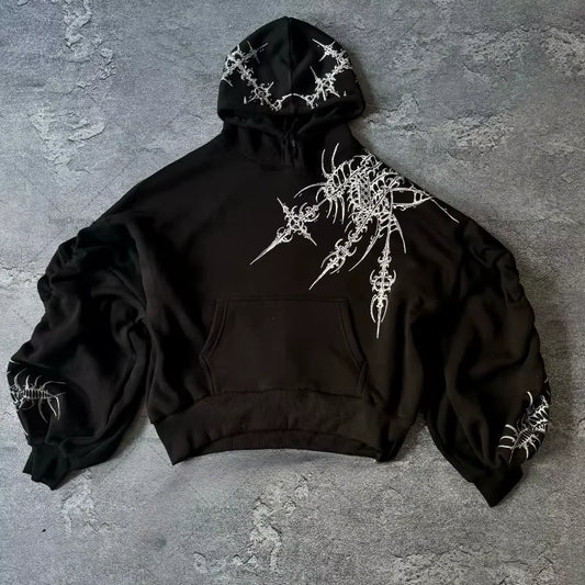 2025 Y2K Harajuku Jeans Hoodie Set – Totenkopf & Weite Gerade Denimhose