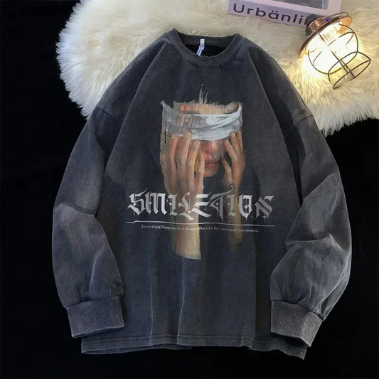 🖤 Herren Sweatshirt – "Blindfold Portrait" Print | Gothic Look | Schwarz | Herbst Kollektion