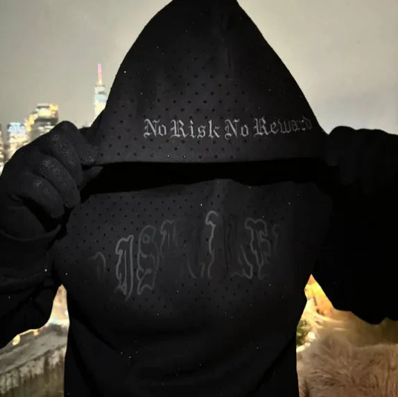 2025 Europäisch-Amerikanischer Herren Hoodie mit Druck – Dunkle Hot Diamond Black Serie – Jugendlicher Freizeittrend – Langärmeliger Kapuzenpullover