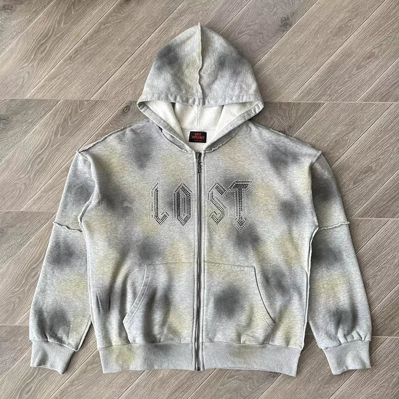 Lost Intricacy Zip-Up Hoodie – Blauer Unisex Hoodie aus reiner Baumwolle mit Kapuze