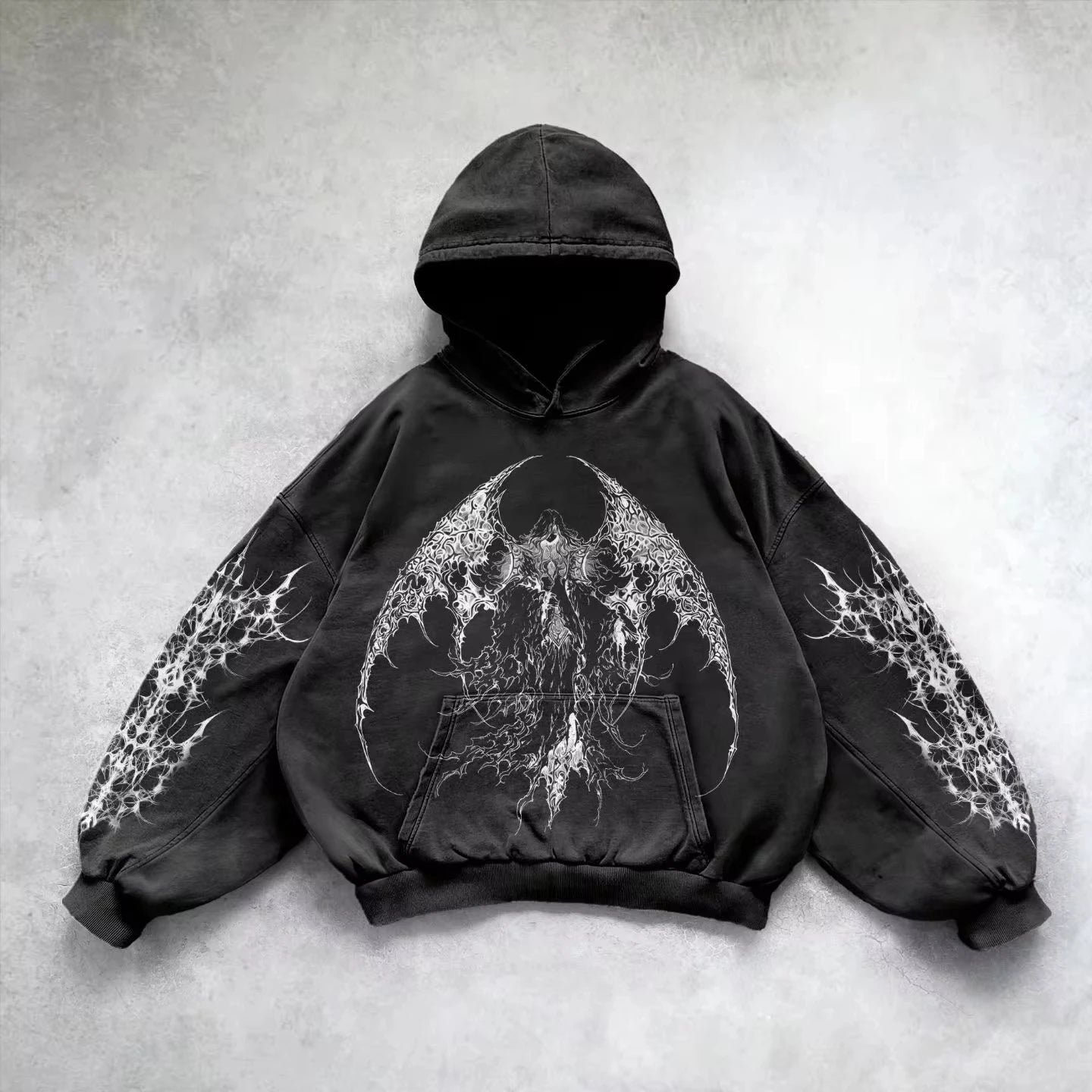 Retro Gothic Graphic Print Hip Hop Hoodie – Y2K Grunge Punk Pullover für Männer & Frauen