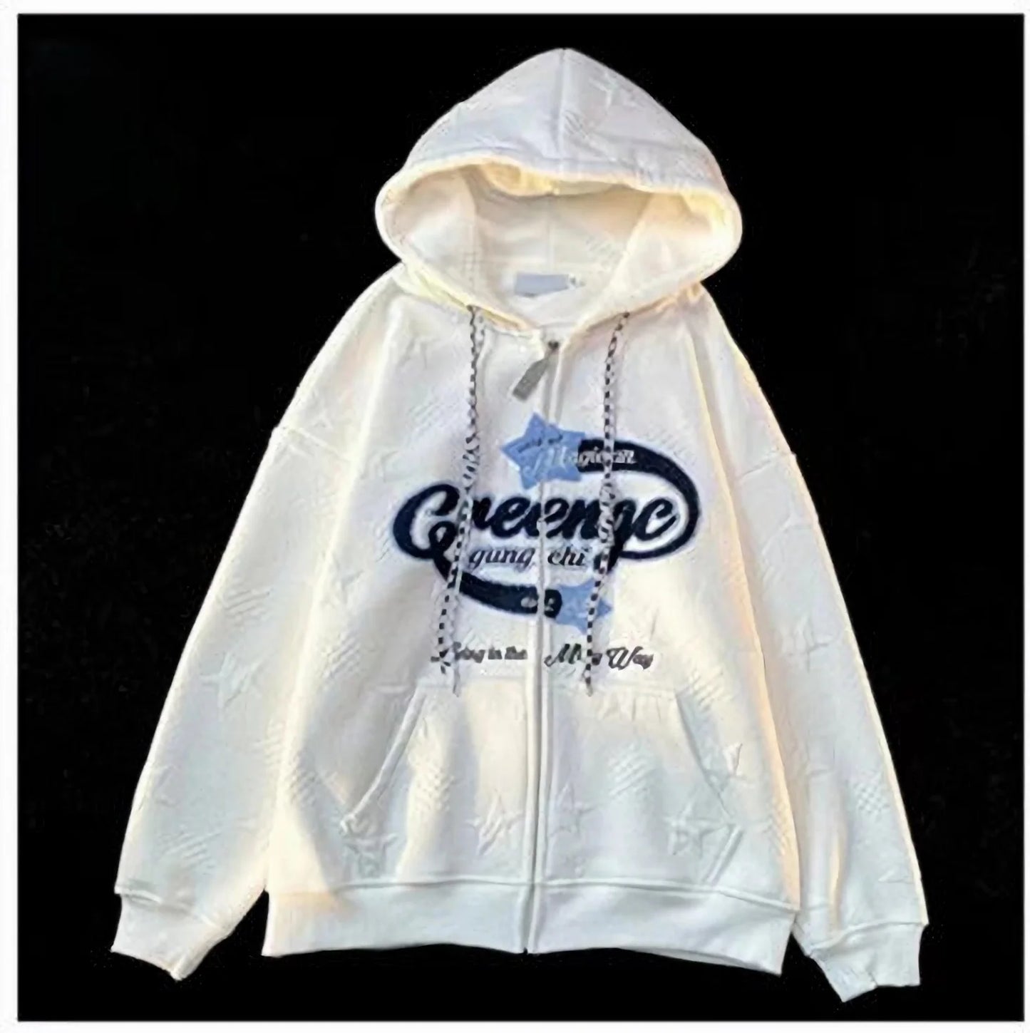 🖤 Oversized Y2K Zipper Hoodie – Unisex Streetwear im Retro-Look | Frühling & Herbst | Stickerei & Patchwork-Design