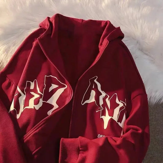 Y2K Harajuku Hoodie – Unisex Kapuzenpullover mit Reißverschluss im angesagten Streetwear-Look