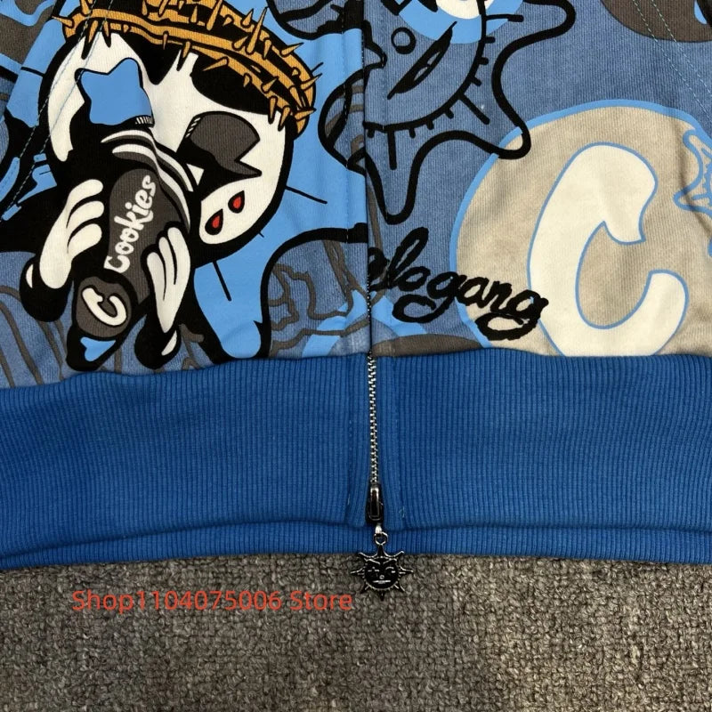 🔥 Glo Gang Zip Hoodie – Herren Streetwear mit Cartoon-Graffiti-Design | Weiche Baumwolle | Lässiger Winter-Style mit Reißverschluss